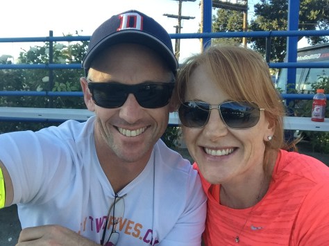 Relaxing in the bleachers before the race