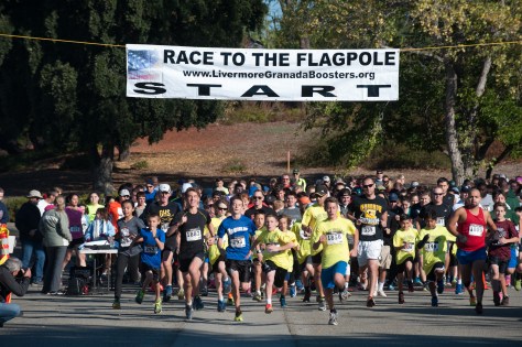 The start of the Race to the Flagpole 5k. I'm not sure why I was smiling...